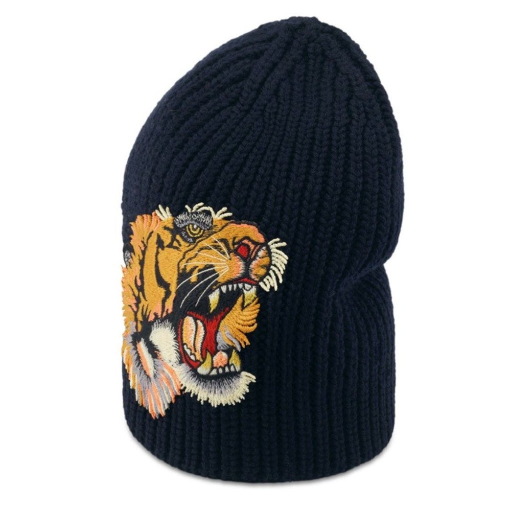 Gucci Tiger Embroidered Wool Hat in Midnight Blue NEW WITH TAGS AND DUST BAG - Picture 2 of 6